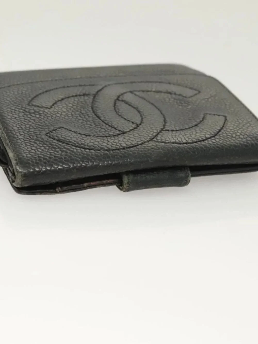 CHANEL Pouch Nylon Grained Calf Skin 2 Set Black Silver CC Auth bs28342